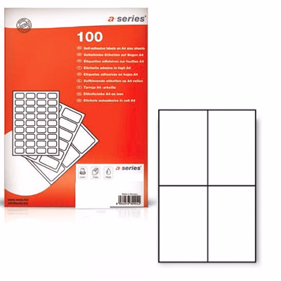 Immagine di Etichette adesive in carta bianca per stampanti laser e Inkjet 105x148 mm 100 ff
