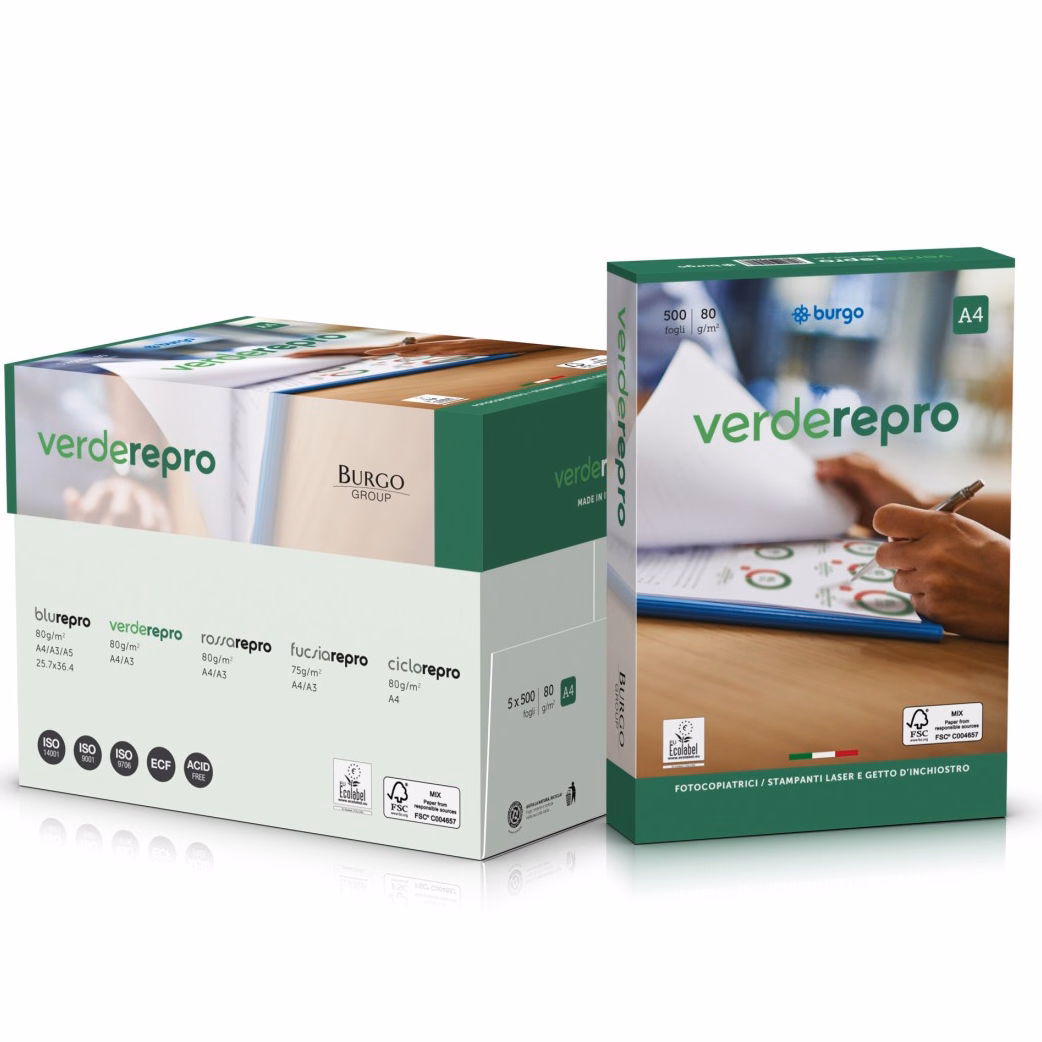Immagine di Carta bianca per fotocopie A4 g80 BURGO REPRO verde risma da 500 fogli
