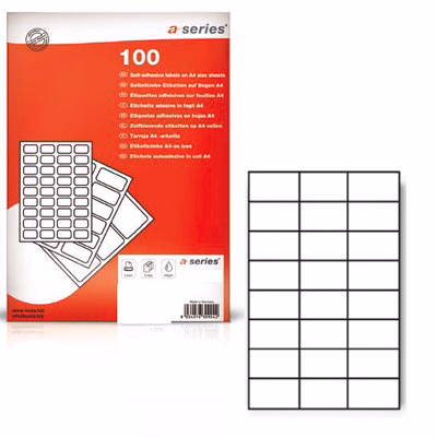 Immagine di Etichette adesive in carta bianca per stampanti laser e Inkjet 70x36 mm 100 ff
