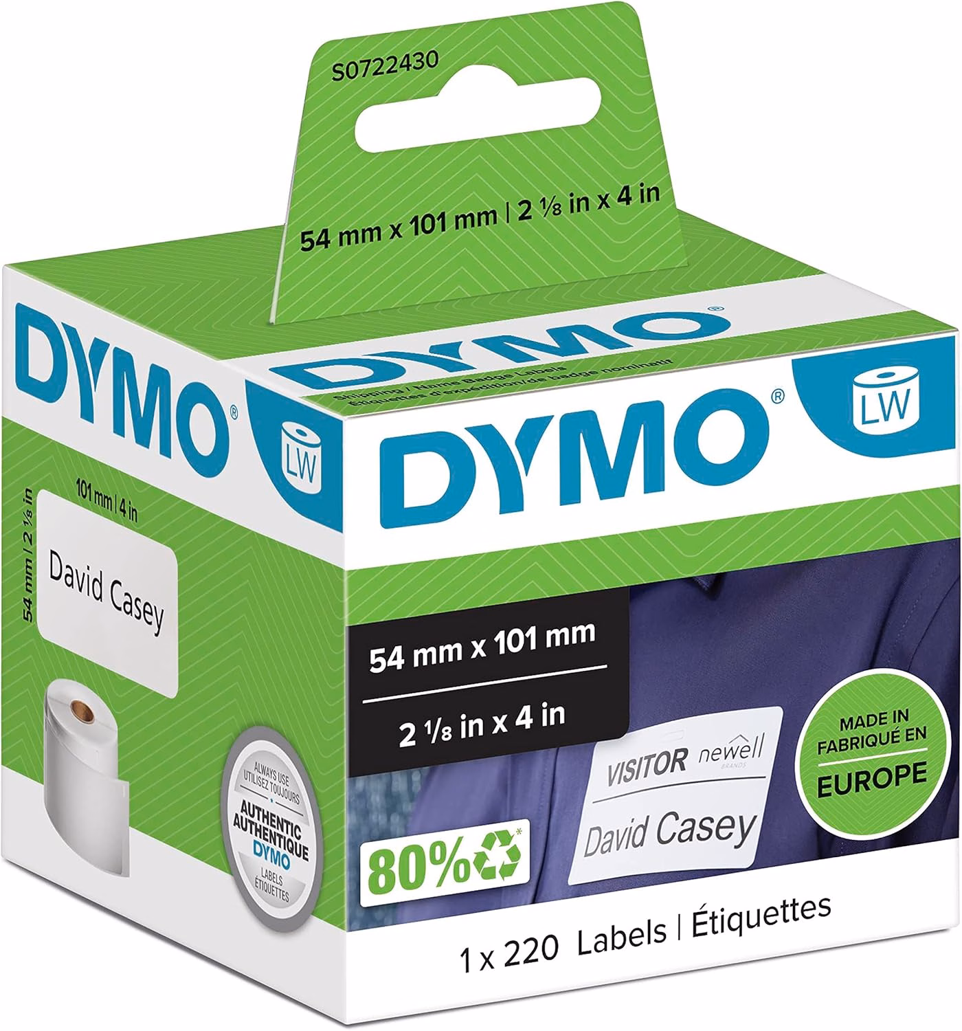 Immagine di Rotolo 220 etichette DYMO 990140 LABEL WRITER mm 54x101 bianco