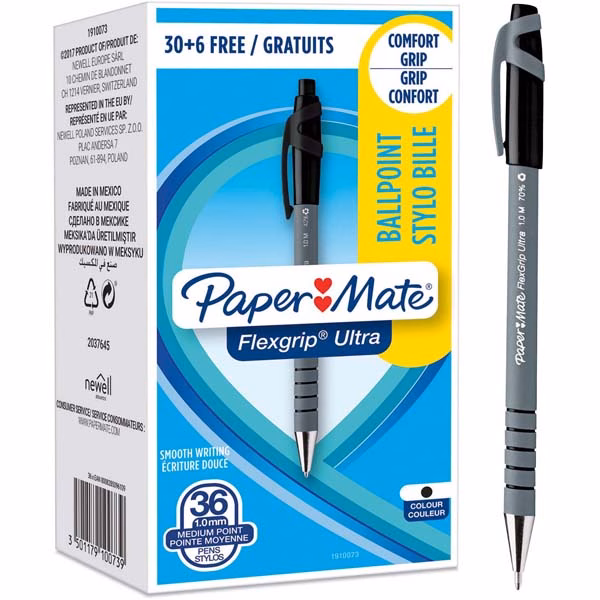 Immagine di Penna a sfera colore nero PAPERMATE FLEXGRIP ULTRA RECYCLED STICK punta media mm 1