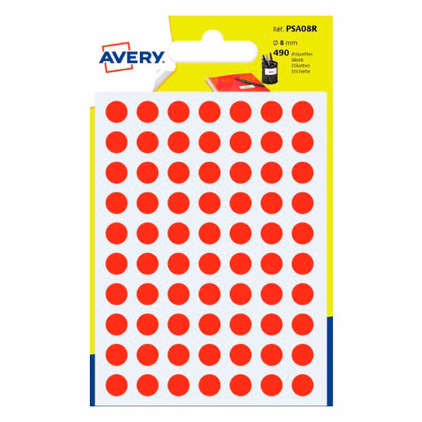 Immagine di Etichette ad.rotonde in carta colorata rossa, scrivibili a mano, Ø 8 mm, 70 etich.per foglio, 7 ff