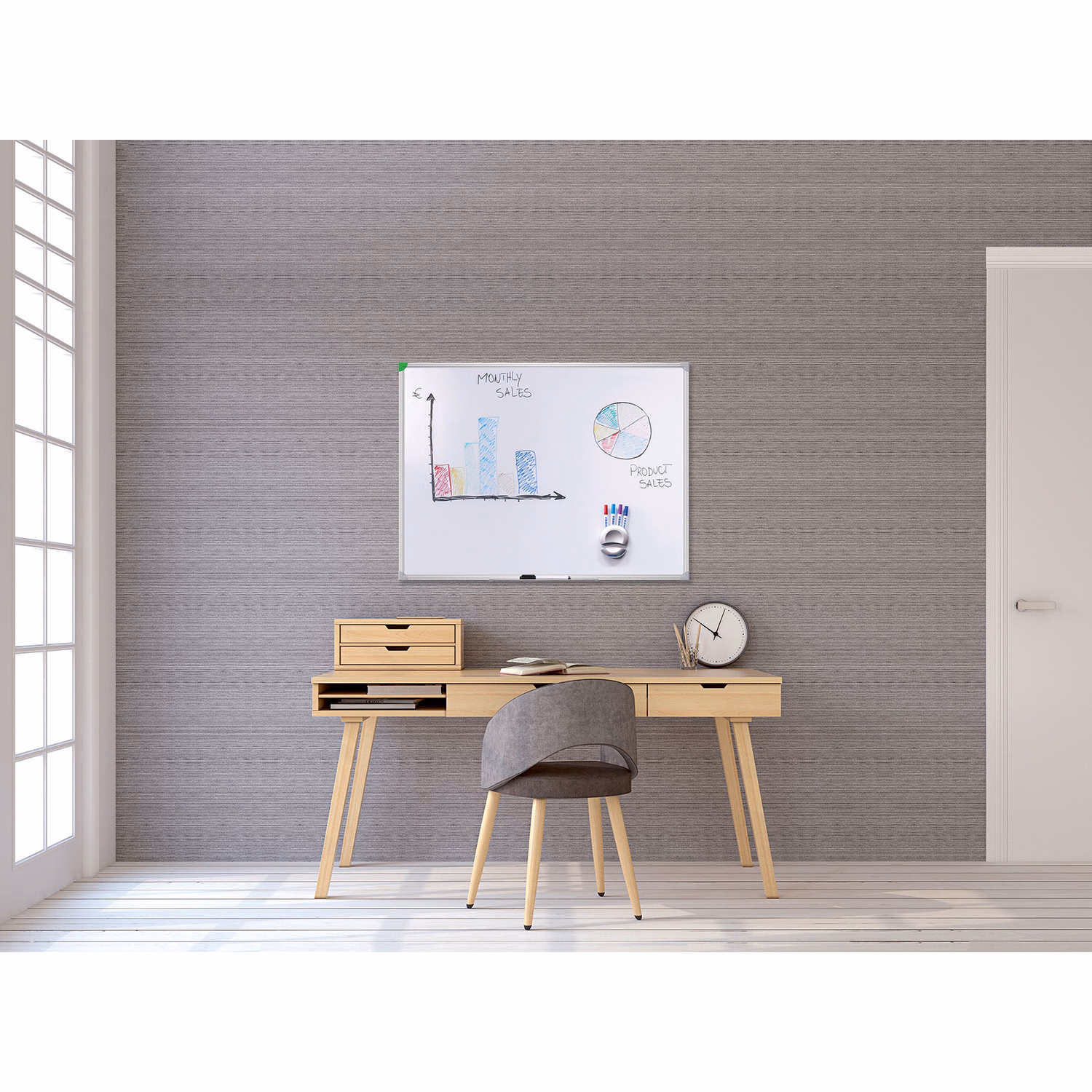 Immagine di Lavagna magnetica cancellabile smaltata cornice alluminio anodizzato, ecolabel, 120x90 cm, argento