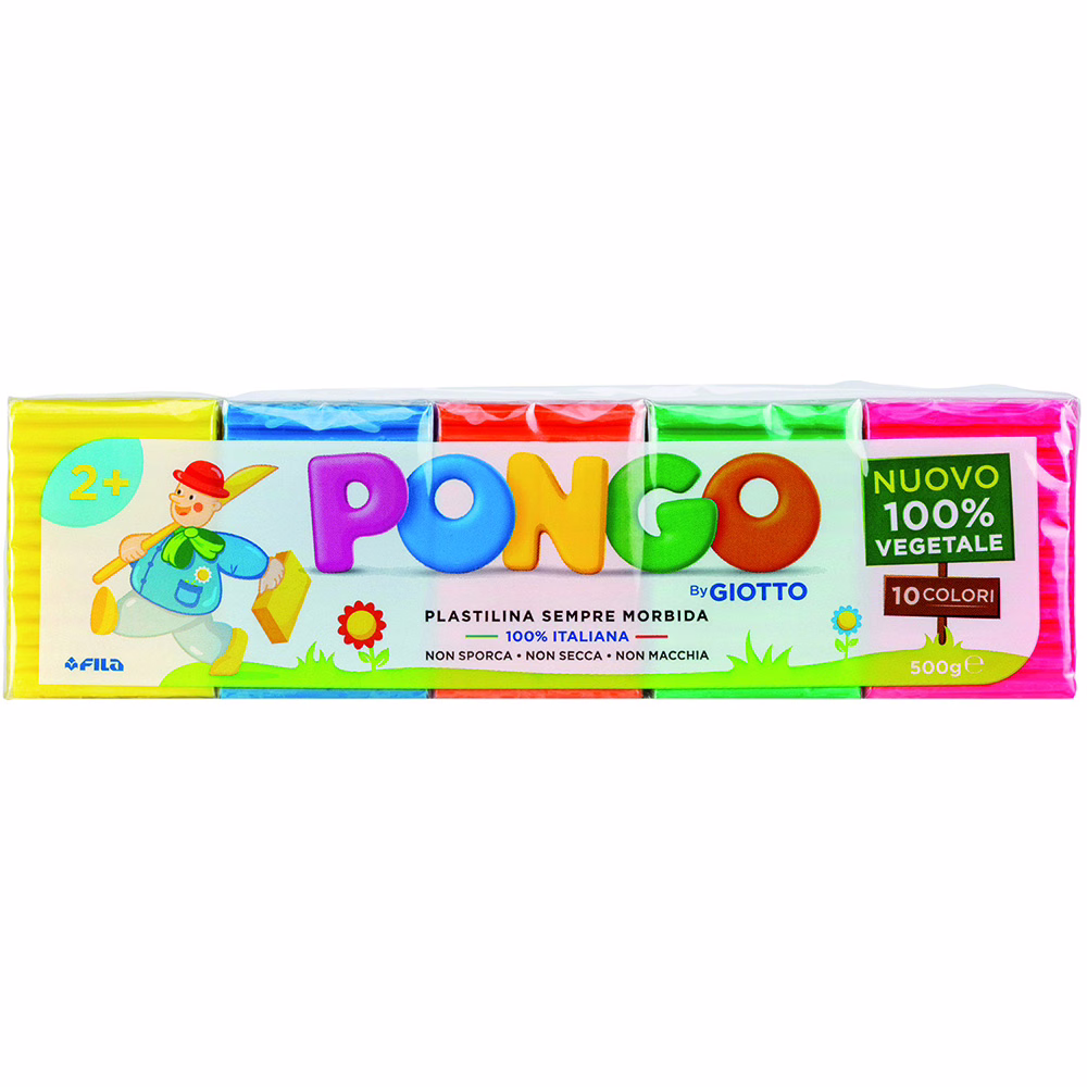 Immagine di Plastilina PONGO FANTASIA 500g col ass 10 colori base: giallo, rosso, verde, nero,