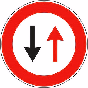 Immagine di Cartello segnalatore DARE PRECEDENZA NEI SENSI UNICI ALTERNATI - Ø 40 cm
