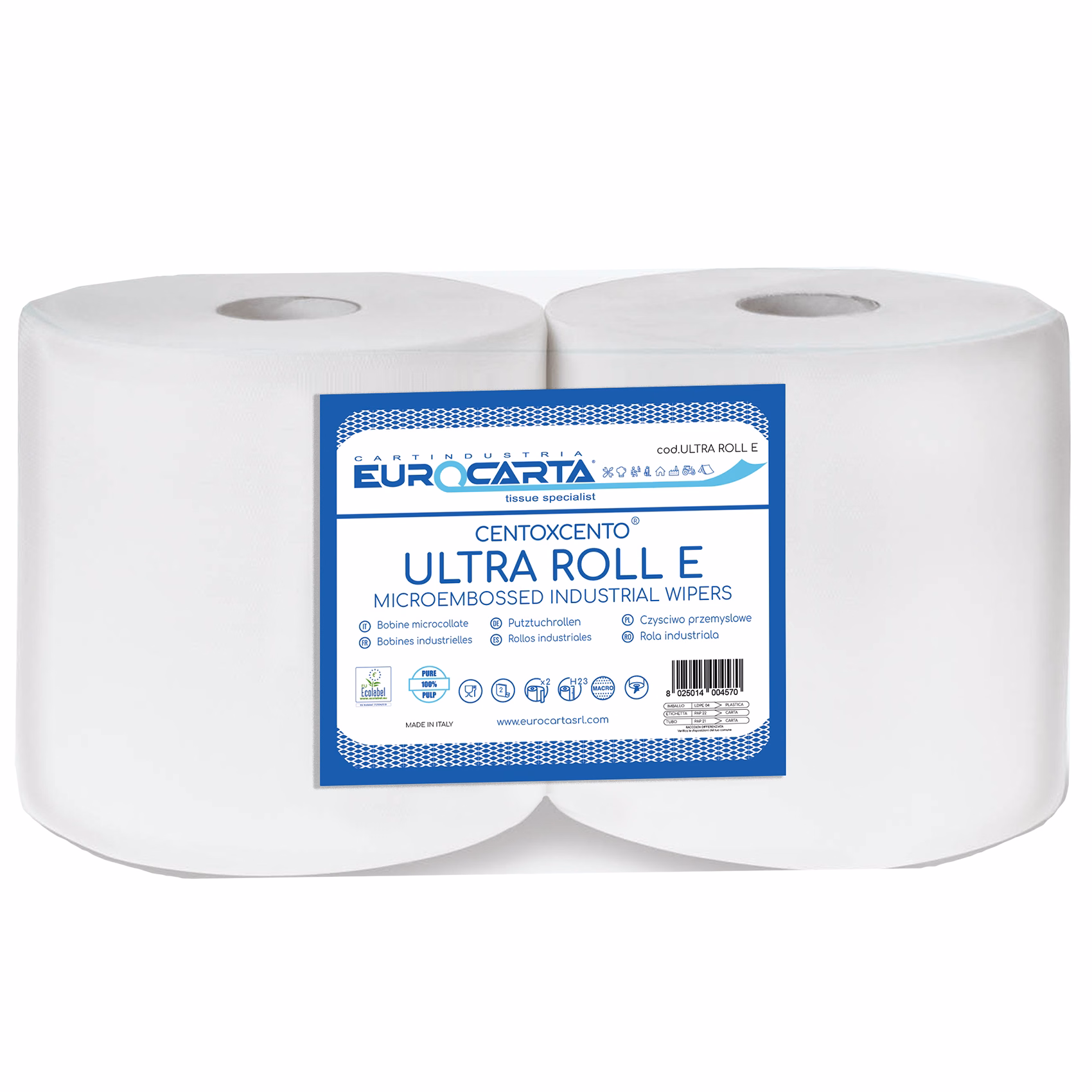 Immagine di Rotolo industriale EUROCARTA ULTRA ROLL 2 veli 495 strappi metri 110