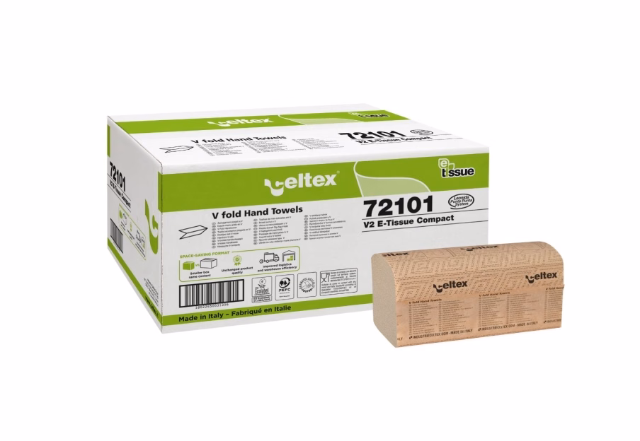Immagine di Carta asciugamani riciclata piegata a "V" CELTEX E-TISSUE V2 COMPACT 2 veli 250 fogli
