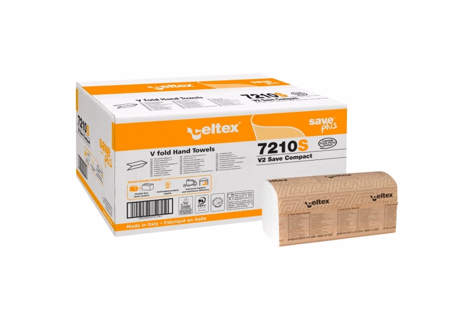 Immagine di Carta asciugamani riciclata piegata a "V" CELTEX SAVE COMPACT 2 veli 250 fogli