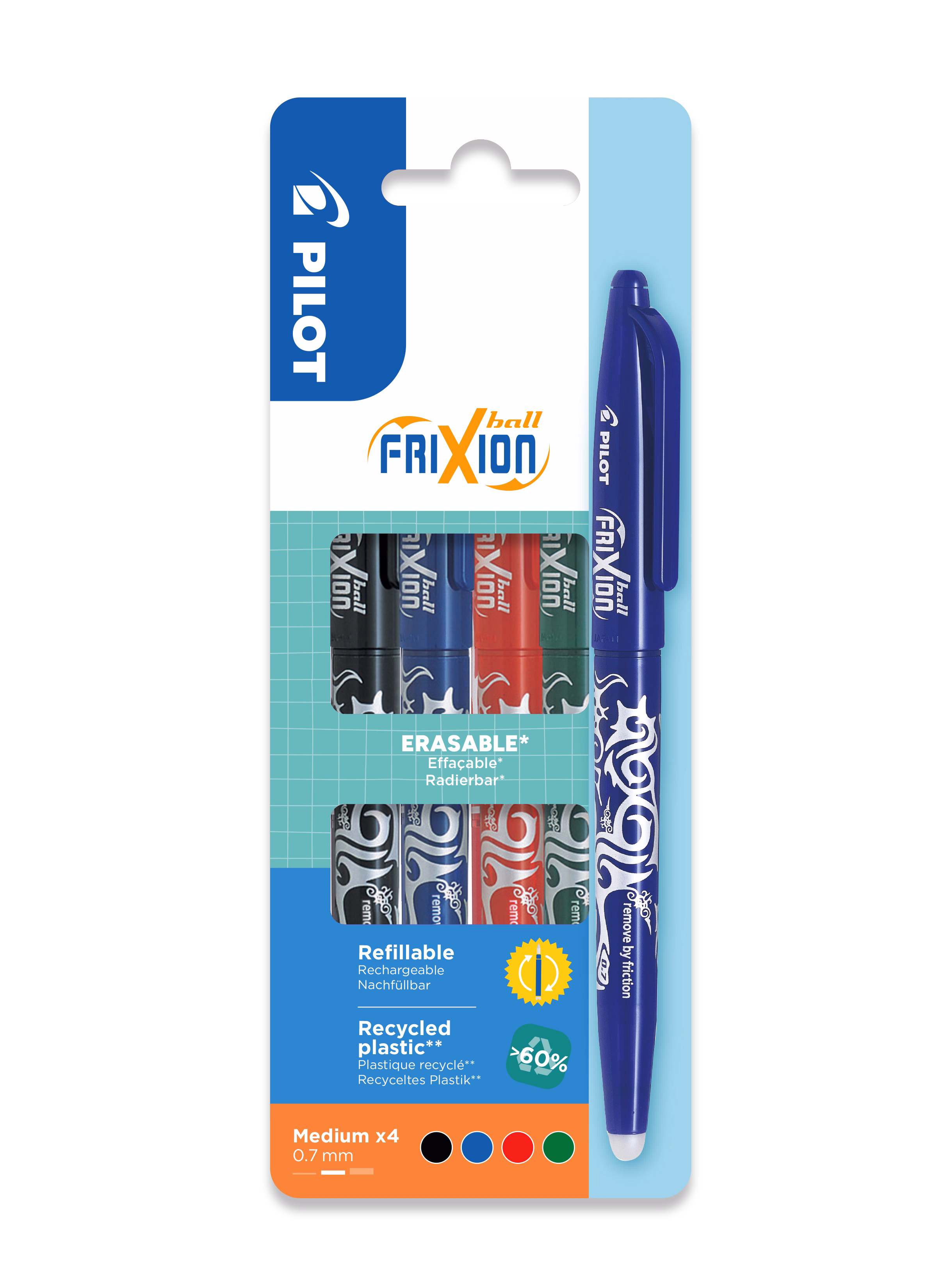 Immagine di Penna a sfera cancellabile colori assortiti PILOT FRIXION BALL punta fine mm 0,7 - astuccio SET2GO