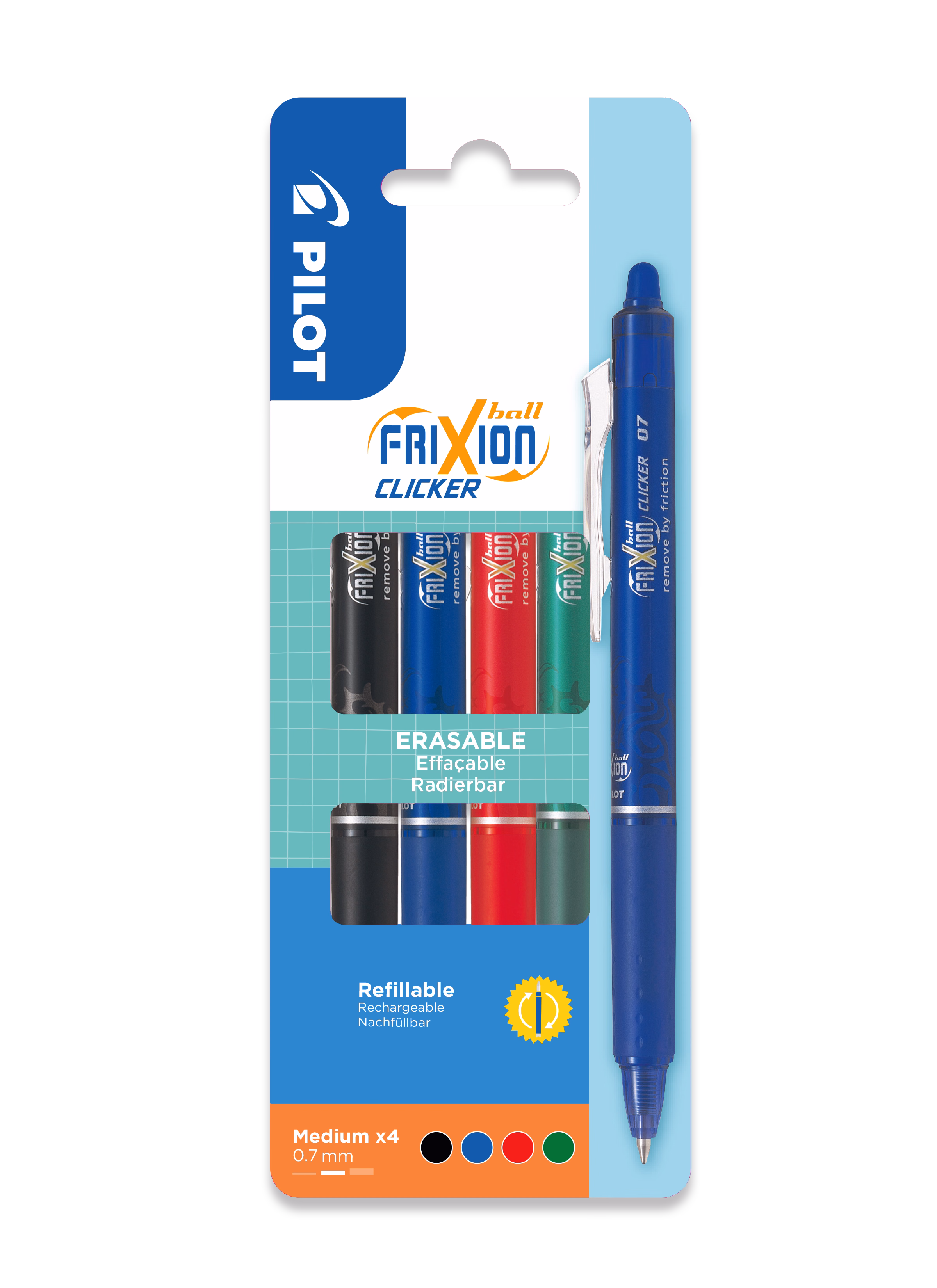 Immagine di Penna a sfera a scatto cancellabile colori assortiti FRIXION BALL Clicker mm 0,7 - astuccio SET2GO